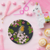 Assiettes En Carton Oiseaux et fleurs en noir (Fête)