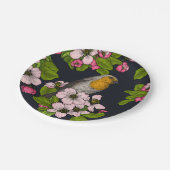 Assiettes En Carton Oiseaux et fleurs en noir (Angle)
