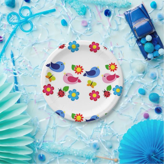 Assiettes En Carton Oiseaux et fleurs printemps (Fête)