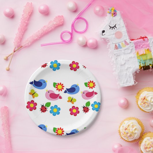 Assiettes En Carton Oiseaux et fleurs printemps (Fête)