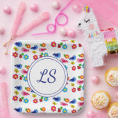 Assiettes En Carton Oiseaux et fleurs printemps motif blanc (Fête)