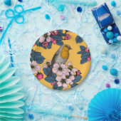 Assiettes En Carton Oiseaux et fleurs sur le jaune (Fête)