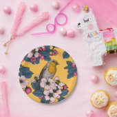 Assiettes En Carton Oiseaux et fleurs sur le jaune (Fête)