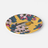 Assiettes En Carton Oiseaux et fleurs sur le jaune (Angle)