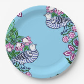 Assiettes En Carton Oiseaux folkloriques Fleurs Acorns (Devant)