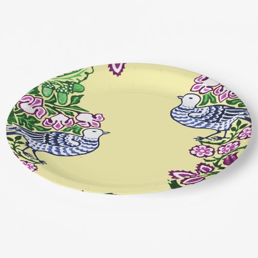 Assiettes En Carton Oiseaux folkloriques Fleurs Acorns (Angle)