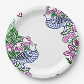 Assiettes En Carton Oiseaux folkloriques Fleurs Acorns (Devant)