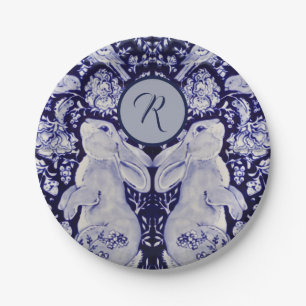 Assiettes En Carton Oiseaux lapins bleus et blancs Première Pâques