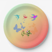 Assiettes En Carton Oiseaux Papillons Fleurs dans la nature (Devant)