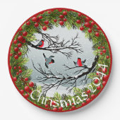 Assiettes En Carton Oiseaux Personnalisés En Aiguilles À Pins De Neige (Devant)