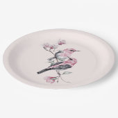 Assiettes En Carton Oiseaux roses et noirs sur une branche d'arbre (Angle)