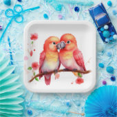 Assiettes En Carton Oiseaux rouges jaunes oranges (Fête)