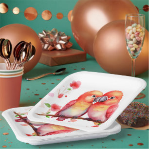 Assiettes En Carton Oiseaux rouges jaunes oranges