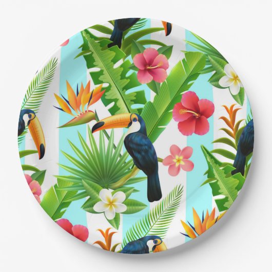 Assiettes En Carton Oiseaux tropicaux (Devant)