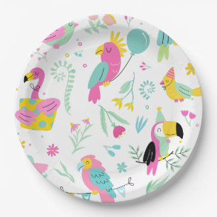 Assiettes En Carton Oiseaux tropicaux colorés