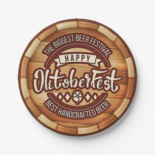 Assiettes En Carton Oktoberfest Festival Brown baril de bière en bois