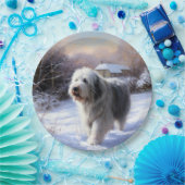 Assiettes En Carton Old English Sheepdog Laisser neiger Noël (Fête)