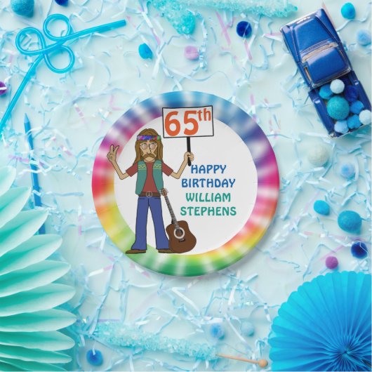 Assiettes En Carton Old Hippie Hippy Tie Dye 65e fête d'anniversaire (Fête)