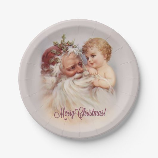 Assiettes En Carton Old World Père Noël et Cherub - Plaques papier Por (Devant)