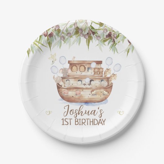 Assiettes En Carton Olive Branch Noah's Ark Boys 1er anniversaire (Devant)