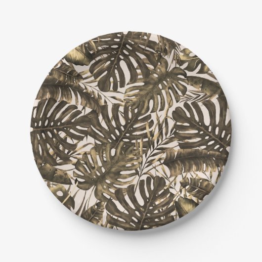 Assiettes En Carton Olive Green & Cream Tropical Palm Feuille Mariage (Devant)