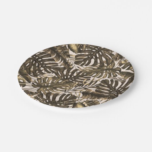 Assiettes En Carton Olive Green & Cream Tropical Palm Feuille Mariage (Angle)