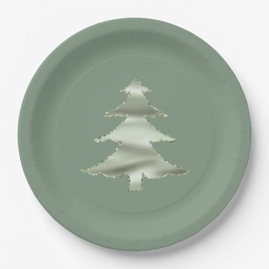 Assiettes En Carton Olive Pistachio Menthe Green Christmas Tree (Devant)