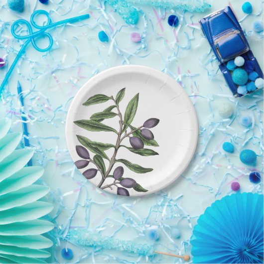 Assiettes En Carton Olive Tree Branch Green Purple Plate (Fête)