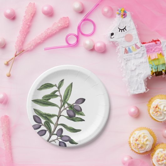 Assiettes En Carton Olive Tree Branch Green Purple Plate (Fête)