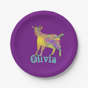 Assiettes En Carton Olivia Cute Artsy Chèvre Colorée Funny Animal Art