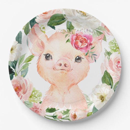 Assiettes En Carton Olivia Pigsley Pig 9" Dessert Plate - Baby shower (Devant)