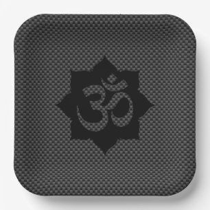Assiettes En Carton OM Symbole Lotus Spiritualité Carbon Fibre Décor