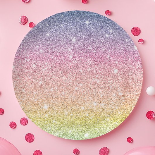 Assiettes En Carton Ombre de Parties scintillant arc-en-ciel