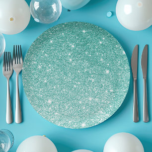 Assiettes En Carton Ombre Parties scintillant turquoise