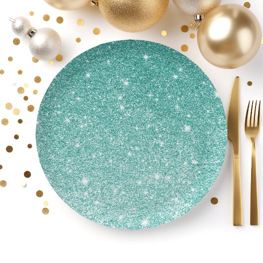 Assiettes En Carton Ombre Parties scintillant turquoise