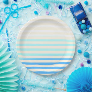 Assiettes En Carton Ombre rayé bleu