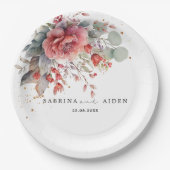 Assiettes En Carton Ombre rose Foncé Mariage bleu Duisy (Devant)