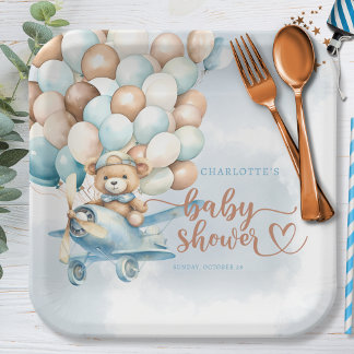 Assiettes En Carton On Peut Attendre ! Ballons Bleus Ours En Teddy