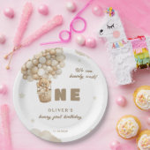 Assiettes En Carton On peut attendre des ballons beiges 1er anniversai (Fête)