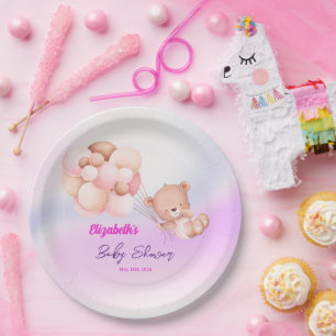 Assiettes En Carton On Peut Attendre Le Baby shower Rose Violet Fille