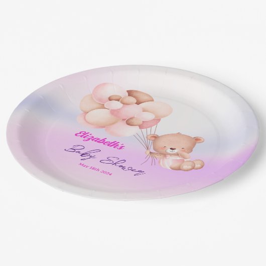 Assiettes En Carton On Peut Attendre Le Baby shower Rose Violet Fille (Angle)