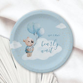 Assiettes En Carton On Peut Attendre Teddy Bear Baby shower Bleu