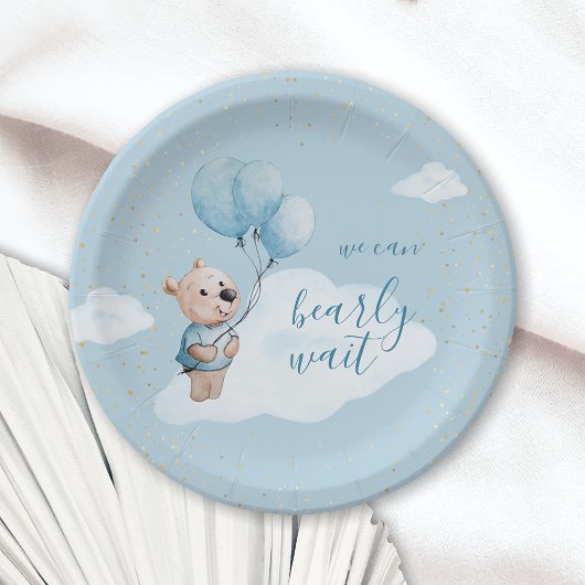Assiettes En Carton On Peut Attendre Teddy Bear Baby shower Bleu