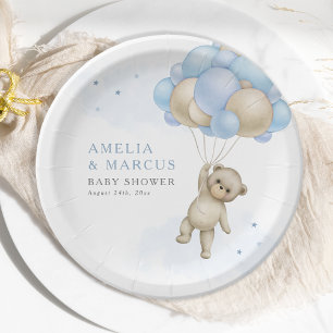 Assiettes En Carton On peut attendre Teddy Bear Boy Baby shower Invi