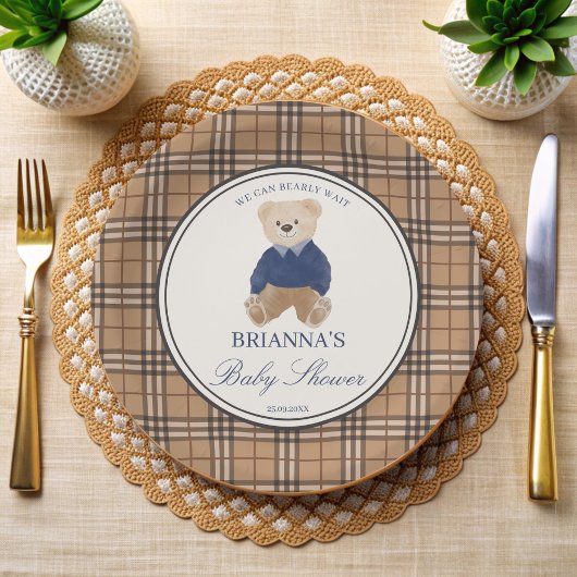 Assiettes En Carton On peut attendre un baby shower plaid classique