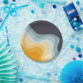 Assiettes En Carton Ondes de style rétro bleu et jaune (Fête)