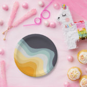 Assiettes En Carton Ondes de style rétro bleu et jaune (Fête)