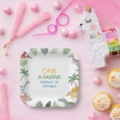 Assiettes En Carton One A Saurus Dinosaur Boy Birthday Square  (Fête)