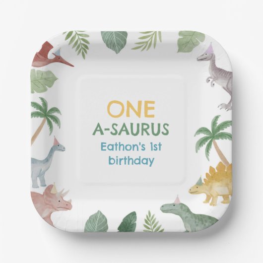 Assiettes En Carton One A Saurus Dinosaur Boy Birthday Square  (Recto)
