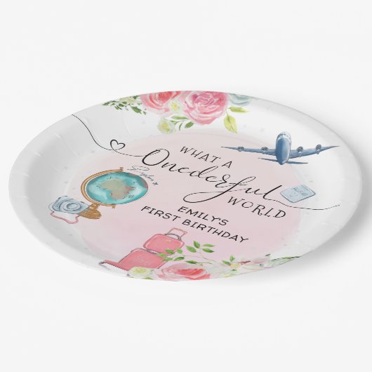 Assiettes En Carton ONE derful World Girls 1ère fête d'anniversaire (Angle)